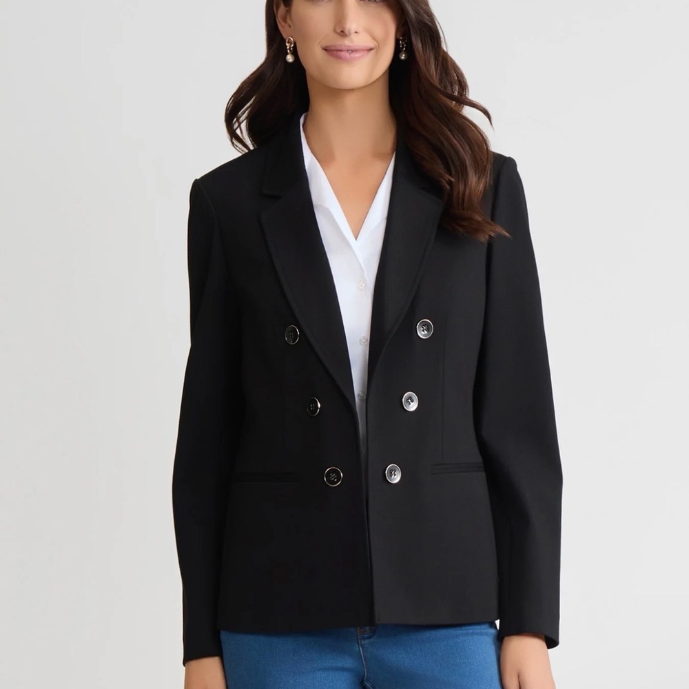 Jones NY Classic Double-Breasted Black Blazer Jacket